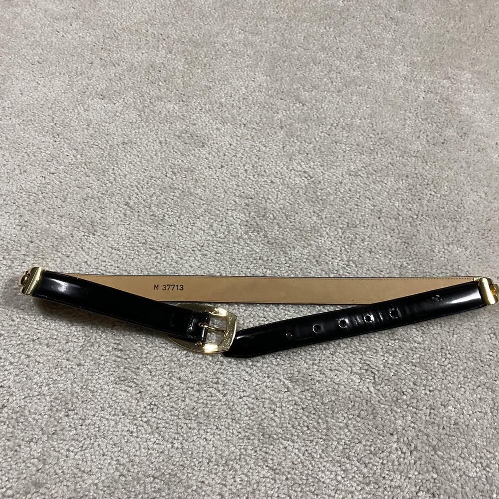 Vintage Brighton Black‎ Leather Belt Womens M Gold Buckle Chain Detail Dressy
